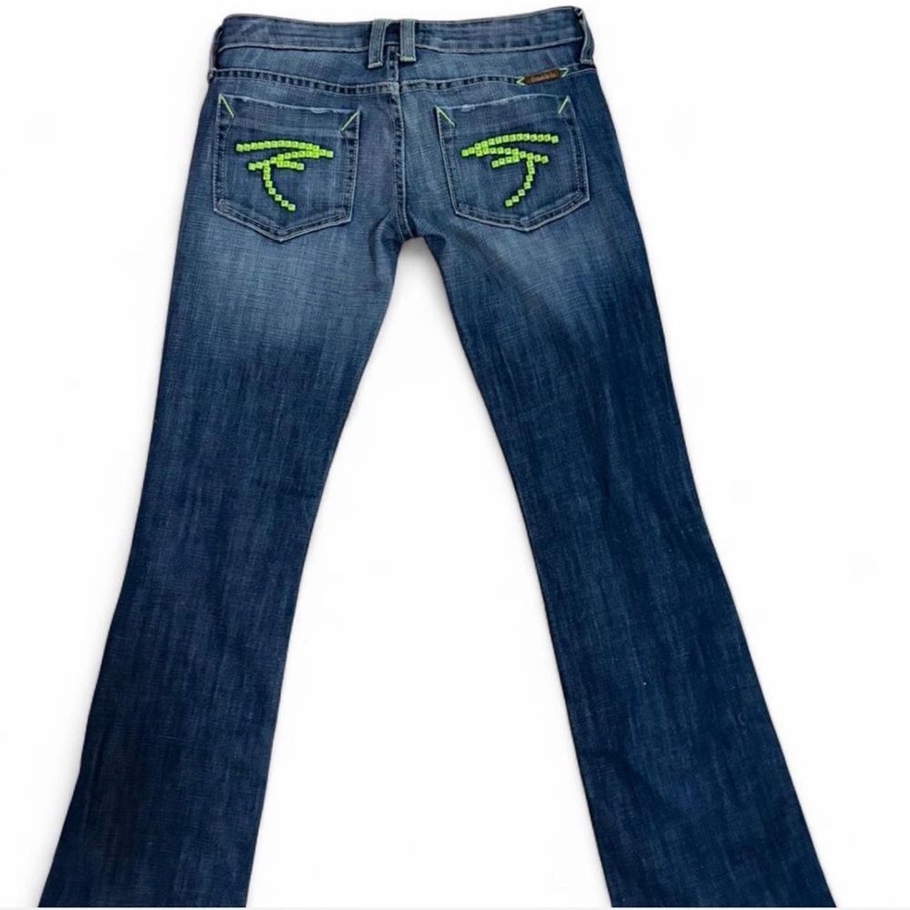 Frankie B. Blue Flare Jeans with Green Detail